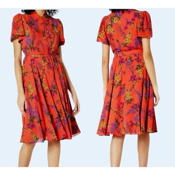 NANETTE LEPORE Floral Tie Belt Shirt Dress Flutter Sleeves Sz 14 - Picture 1 of 8